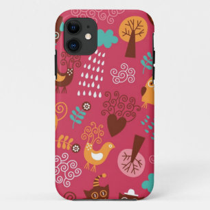 かわいい鳥および猫が付いているパターン iPhone 11 ケース