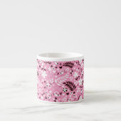 かわいい鳥および花ピンクパターン エスプレッソカップ (正面)