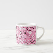 かわいい鳥および花ピンクパターン エスプレッソカップ (右)