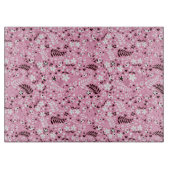 かわいい鳥および花ピンクパターン カッティングボード (正面)