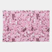 かわいい鳥および花ピンクパターン キッチンタオル (横)