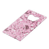 かわいい鳥および花ピンクパターン クレジットカード栓抜き (裏面アングル)