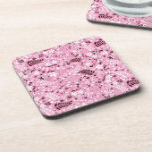 かわいい鳥および花ピンクパターン コースター (左側)