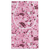 かわいい鳥および花ピンクパターン スモールペーパーバッグ (裏面)