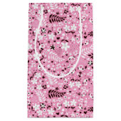 かわいい鳥および花ピンクパターン スモールペーパーバッグ (正面)