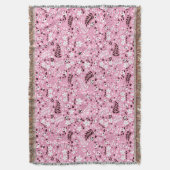 かわいい鳥および花ピンクパターン スローブランケット (正面縦)