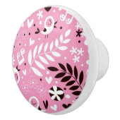 かわいい鳥および花ピンクパターン セラミックノブ (右)