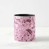 かわいい鳥および花ピンクパターン マグカップ (中央)