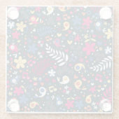 かわいい鳥および花模様 ガラスコースター (裏面)