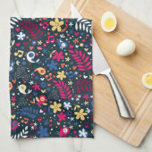 かわいい鳥および花模様 キッチンタオル (四つ折り)