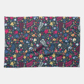 かわいい鳥および花模様 キッチンタオル (横)