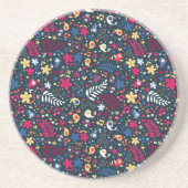 かわいい鳥および花模様 コースター (正面)