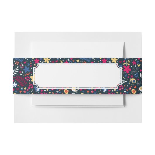 かわいい鳥および花模様 招待状ベリーバンド (正面例)