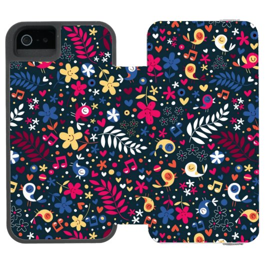 かわいい鳥および花模様 INCIPIO iPhoneウォレットケース (フォリオ Open)