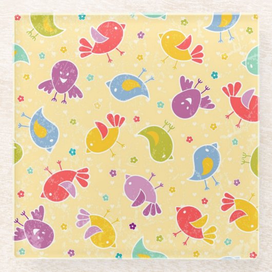 かわいい鳥が付いているベビーパターン ガラスコースター (正面)