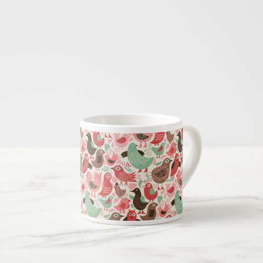 かわいい鳥が付いている背景 エスプレッソカップ (正面右)