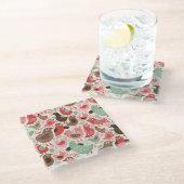 かわいい鳥が付いている背景 ガラスコースター (アングル)