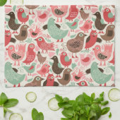 かわいい鳥が付いている背景 キッチンタオル (折り畳み)