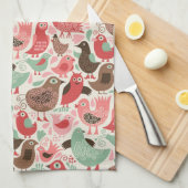 かわいい鳥が付いている背景 キッチンタオル (四つ折り)