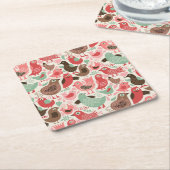 かわいい鳥が付いている背景 スクエアペーパーコースター (アングル)