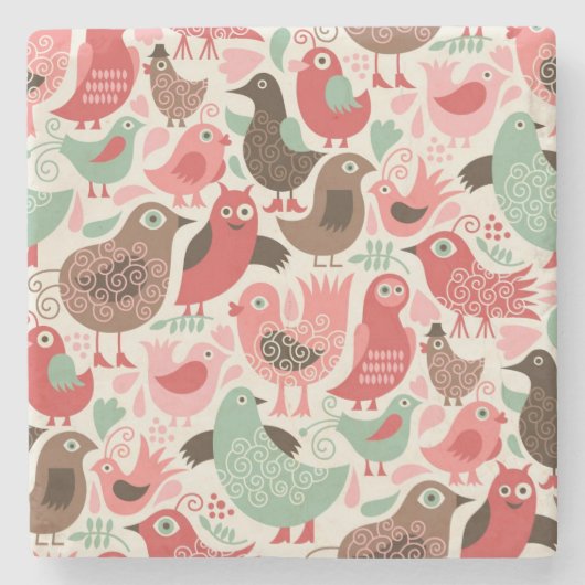 かわいい鳥が付いている背景 ストーンコースター (正面)