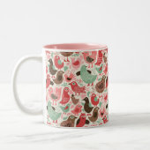 かわいい鳥が付いている背景 ツートーンマグカップ (左)