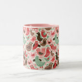 かわいい鳥が付いている背景 ツートーンマグカップ (中央)