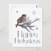 かわいい鳥が松の枝に座って歌う ポストカード (正面/裏面)