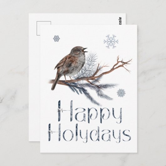 かわいい鳥が松の枝に座って歌う ポストカード (正面/裏面)