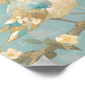 かわいい鳥が歌うビンテージ水彩クリスマスアート ポスター (角)