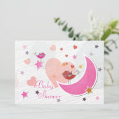 かわいい鳥たちが月と星を描く少女のベビーシャワー 招待状 (スタンド正面)