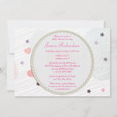 かわいい鳥たちが月と星を描く少女のベビーシャワー 招待状 (裏面)