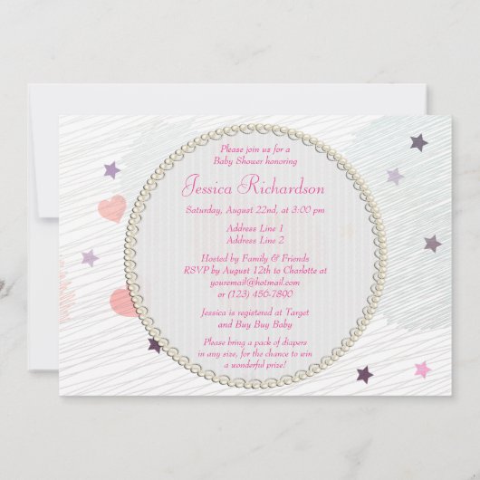 かわいい鳥たちが月と星を描く少女のベビーシャワー 招待状 (裏面)