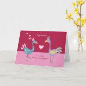 かわいい鳥たちのいる夫ピンクお洒落のバレンタイン カード (黄色い花)