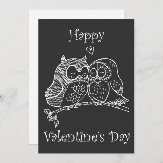 かわいい鳥たちのラブカップル フクロウ ロマンス ラインアート No 2/3 シーズンカード (正面/裏面)