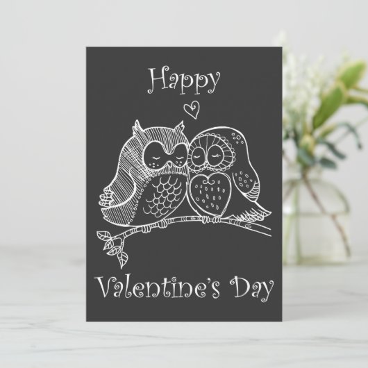 かわいい鳥たちのラブカップル フクロウ ロマンス ラインアート No 2/3 シーズンカード (スタンド正面)