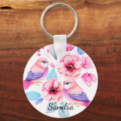 かわいい鳥とかわいらし花 キーホルダー (正面)