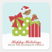 かわいい鳥とクリスマスプレゼント スクエアシール (正面)