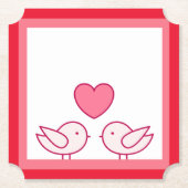 かわいい鳥とハートのラブデザイン ペーパーコースター (正面)