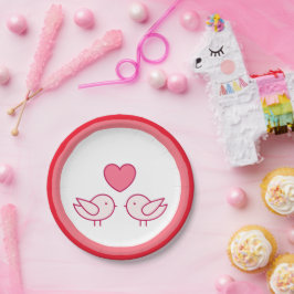かわいい鳥とハートのラブデザイン ペーパープレート