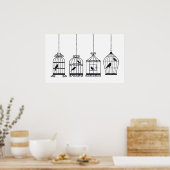 かわいい鳥とヴィンテージの鳥 ポスター (キッチン)