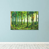 かわいい鳥と動物たちがいる、緑豊かな森 キャンバスプリント (インサイチュ (ウッドフロア))