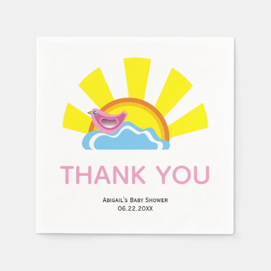 かわいい鳥と太陽の本ベイビーシャワーありがとう スタンダードカクテルナプキン (正面)