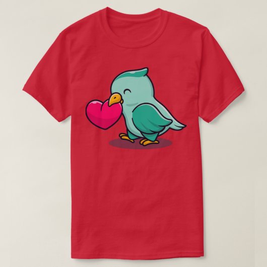 かわいい鳥と愛のハート漫画 Tシャツ (デザイン正面)