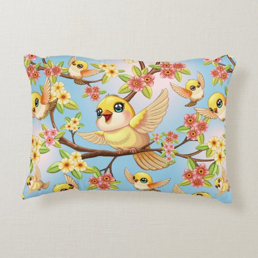 かわいい鳥と春の花 アクセントクッション (裏面)