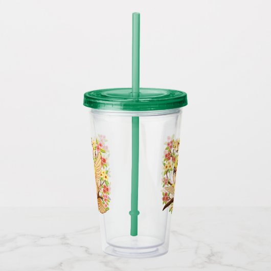 かわいい鳥と春の花 アクリルタンブラー (右)