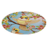 かわいい鳥と春の花 カッティングボード (角)