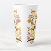 かわいい鳥と春の花 カフェラテマグ (正面)