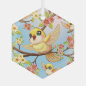 かわいい鳥と春の花 ガラスオーナメント (正面)