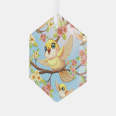 かわいい鳥と春の花 ガラスオーナメント (正面左)